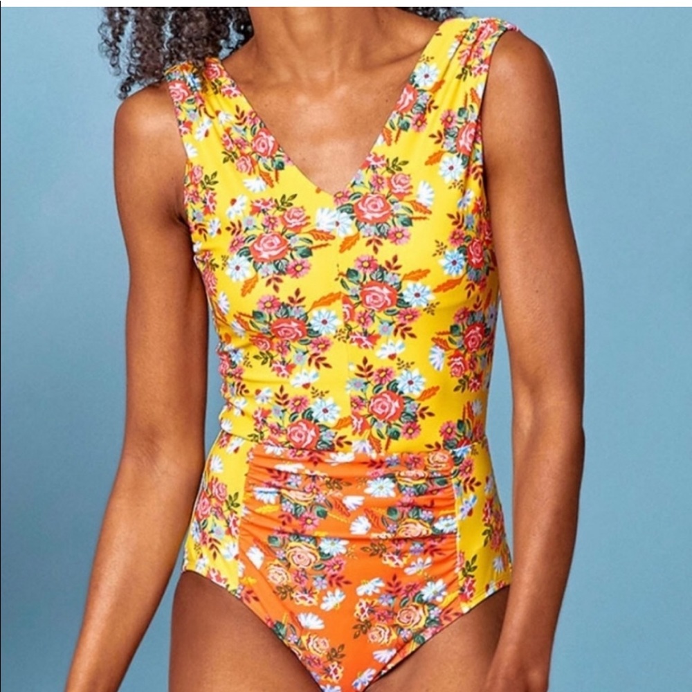 NEW Matilda Jane Secret Admirer womens swimsuit xl yellow floral extra large